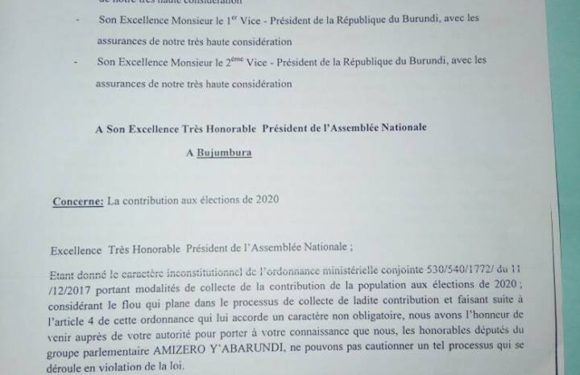 La coalition gouvernementale Amizero y’Abarundi, à travers 25 de ses députés, qualifie la politique gouvernementale de contribution volontaire pour financer les élections de 2020 d’ANTICONSTITUTIONNELLE.