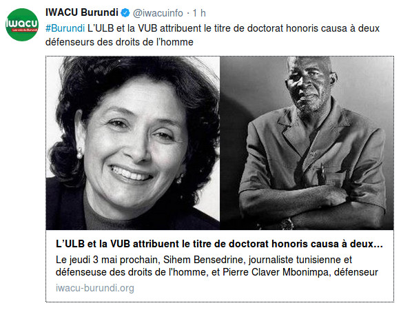 Burundi : REVOLUTION COLOREE – L’ULB-VUB titre Pierre Claver MBONIMPA