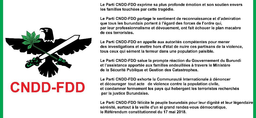 Communiqué du CNDD-FDD sur l’attaque terroriste de cibitoke 12/05/2018
