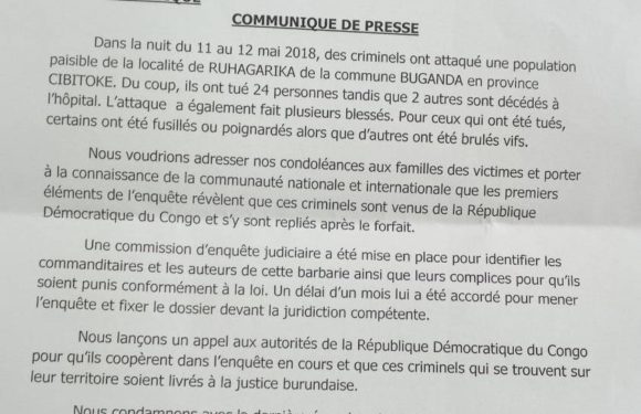 Mise en place d’une commission d’enquête judiciaire sur le Massacre de Ruhagarika à Cibitoke avec un mandat d’un mois