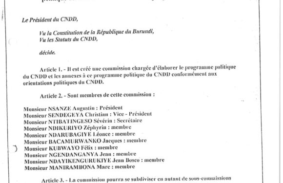 Burundi / Intwari 2018 : Le 1er Bureau Politique du CNDD-FDD – Les concepteurs idéologiques du CNDD/FDD