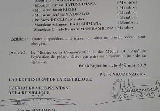 Burundi : Nomination des membres du CNC