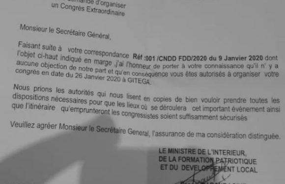 Burundi / Elections Démocratiques 2020 : Le 26 janvier 2020 à Gitega, Congrès National du CNDD-FDD