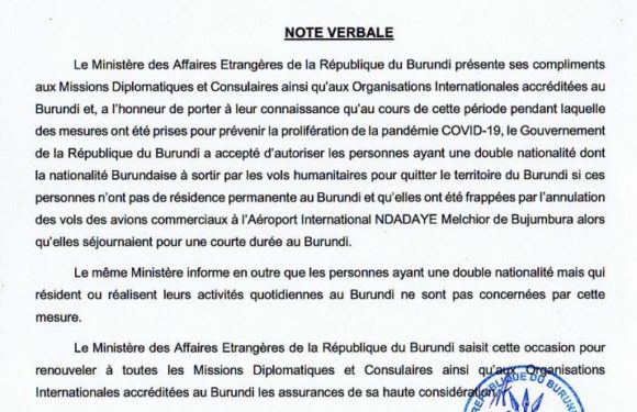 DIASPORA / COVID-19 :  Conditions pour les binationaux de sortir du Burundi