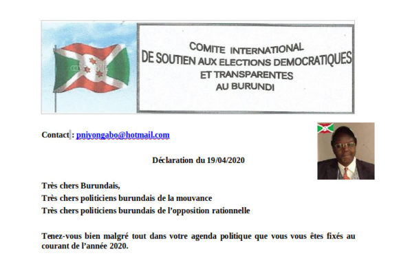 19/04/2020 : Déclaration du Comité International de Soutien Aux Elections Démocratiques et Transparentes au Burundi