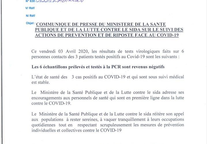 COVID-19 :  Échantillons de 6 cas prélevés négatifs à la PCR /Burundi