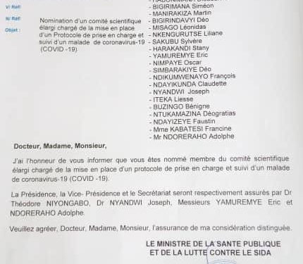 COVID-19 : L’état met en place d’un comité scientifique élargi / Burundi