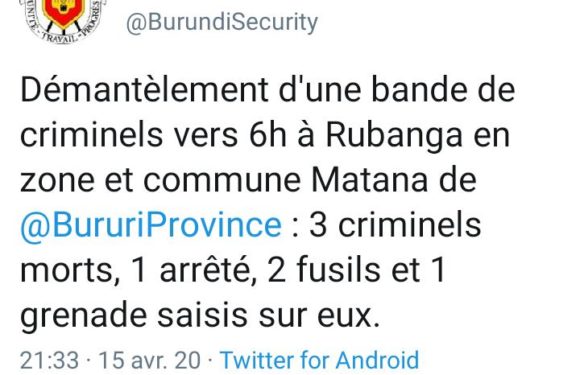 La police neutralise un réseau du grand banditisme à MATANA,  BURURI / Burundi