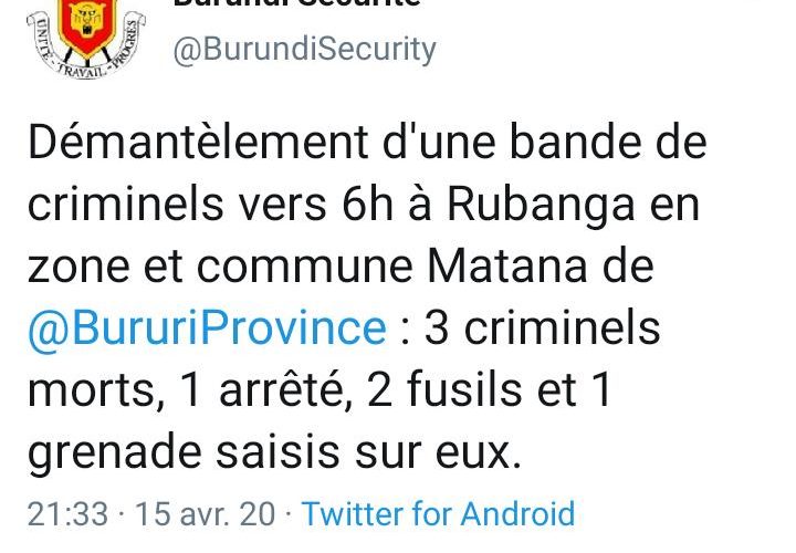 La police neutralise un réseau du grand banditisme à MATANA,  BURURI / Burundi