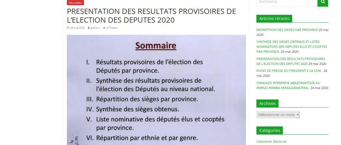 La CENI publie les résultats provisoires des Législatives 2020 / BURUNDI