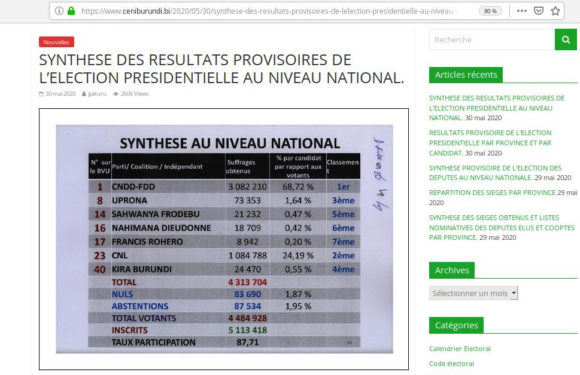 La CENI publie les résultats provisoires des Présidentielles 2020 / BURUNDI