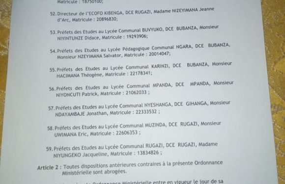 BURUNDI : 59 fonctionnaires éducatifs remplacés à BUBANZA