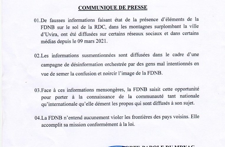 BURUNDI : L’ armée burundaise FDNB dément être présent en RDC CONGO