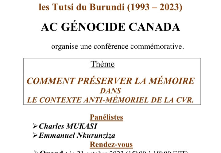 Burundi : La peur parmi AC Génocide au Canada et Mémoire Vigilante en Belgique