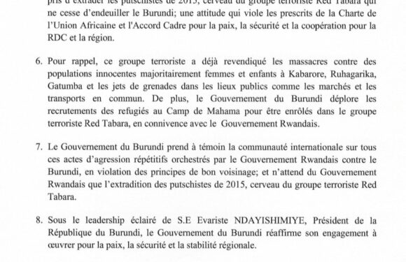 Burundi : Réaction officielle aux fausses informations des médias du Rwanda.