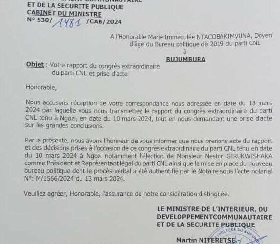 Burundi : Girukwishaka Nestor officiellement à la tête du CNL.