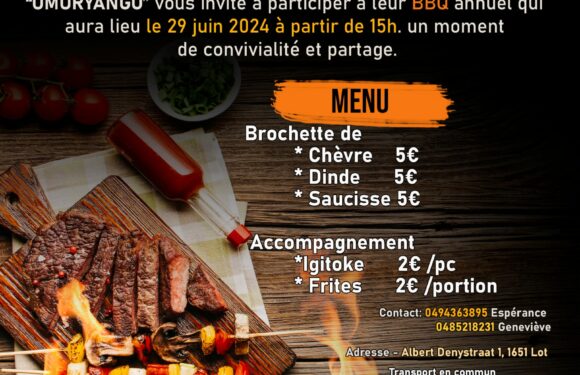 Burundi / Agenda : 29-06-2024 à 15h, Lot Belgique, Barbecue Umuryango.