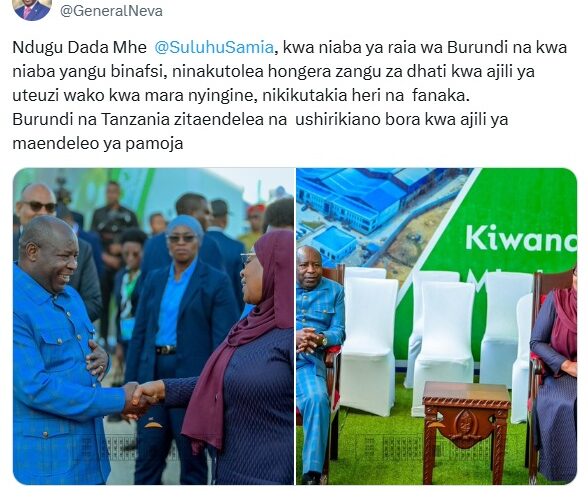 Burundi / Tanzanie : Ndayishimiye salue la victoire électorale de Suluhu Samia Hassan.