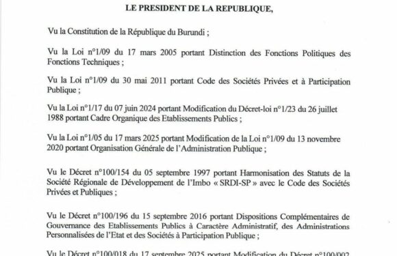 Burundi : De nouvelles nominations dans des institutions publiques et sociétés socio-économiques